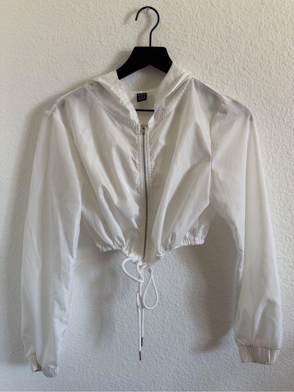 shein white cropped zip-up windbreaker jacket
